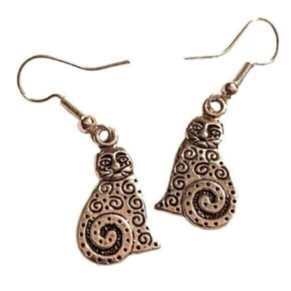 Silver Folk Art Cat Earrings